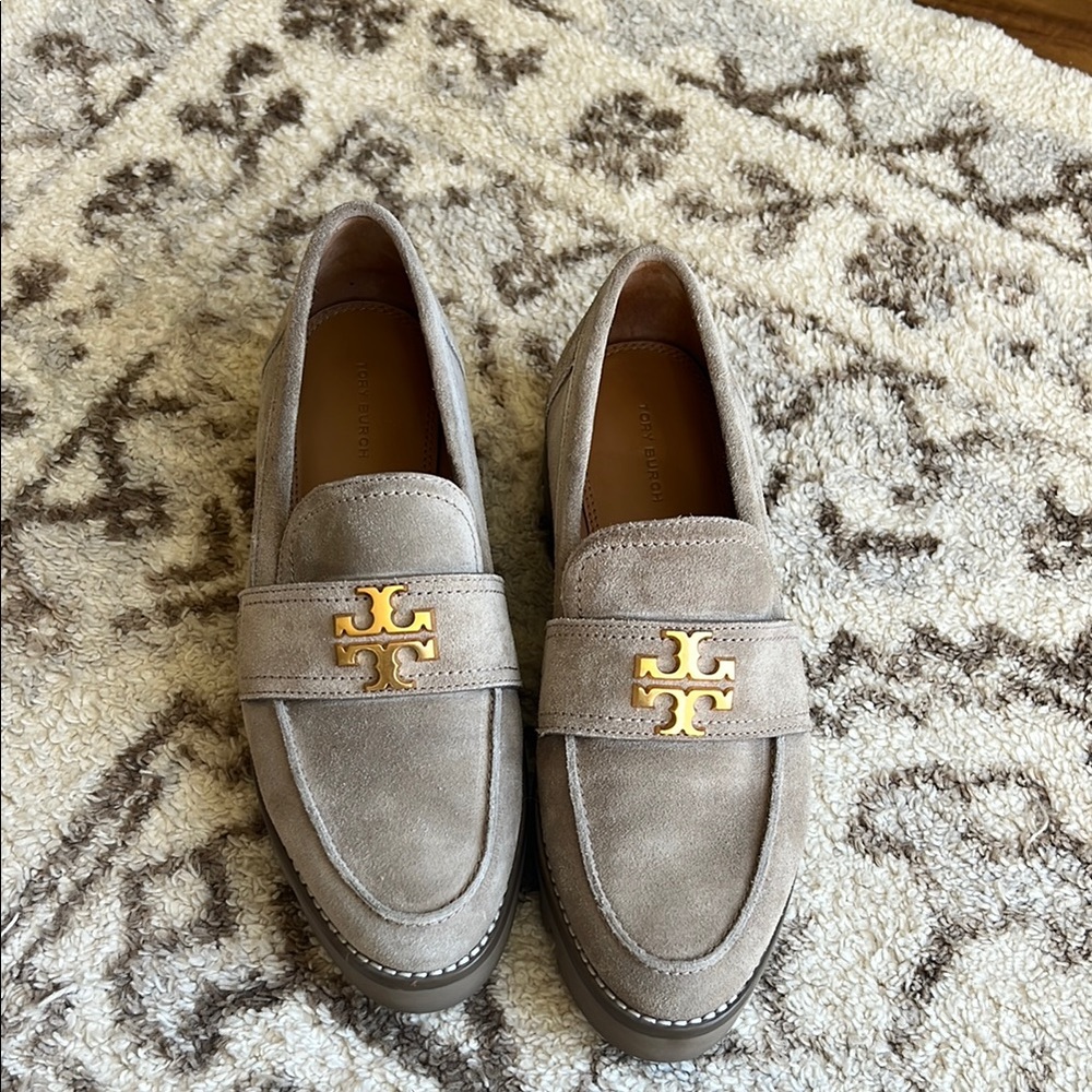 Tory Burch Tan Slip-On Loafers with Gold Accent
